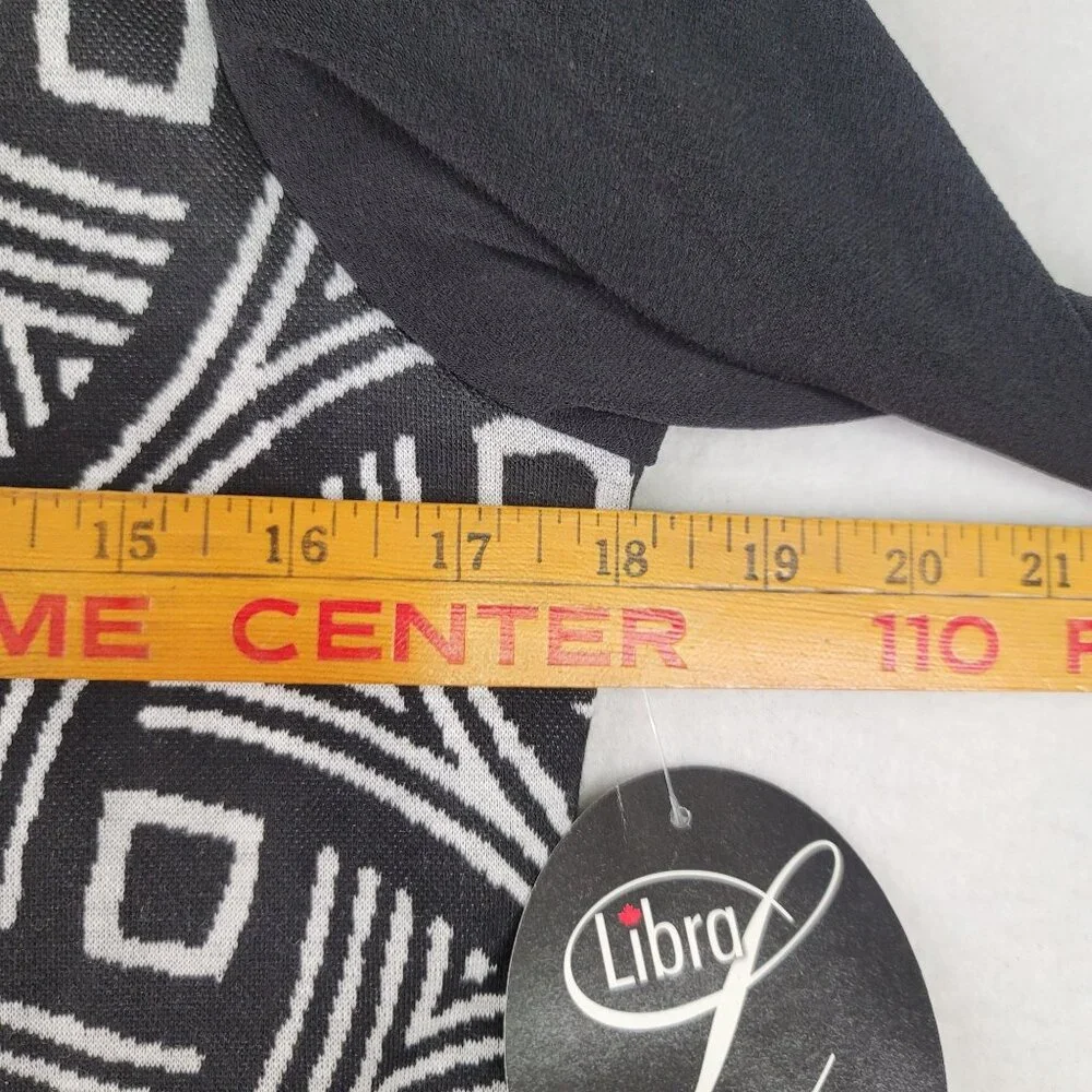 Vintage Libra Open Front Cardigan S Black White Geometric Artsy 90s Monochrome